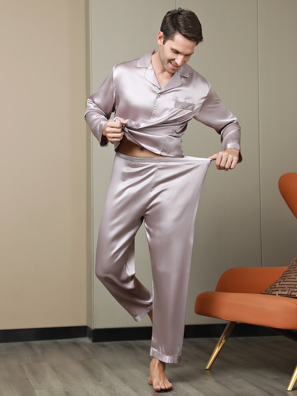 [Blek Mauve] SilkSilky-SE 19Momme Rent Silke Mens Pajamas 007