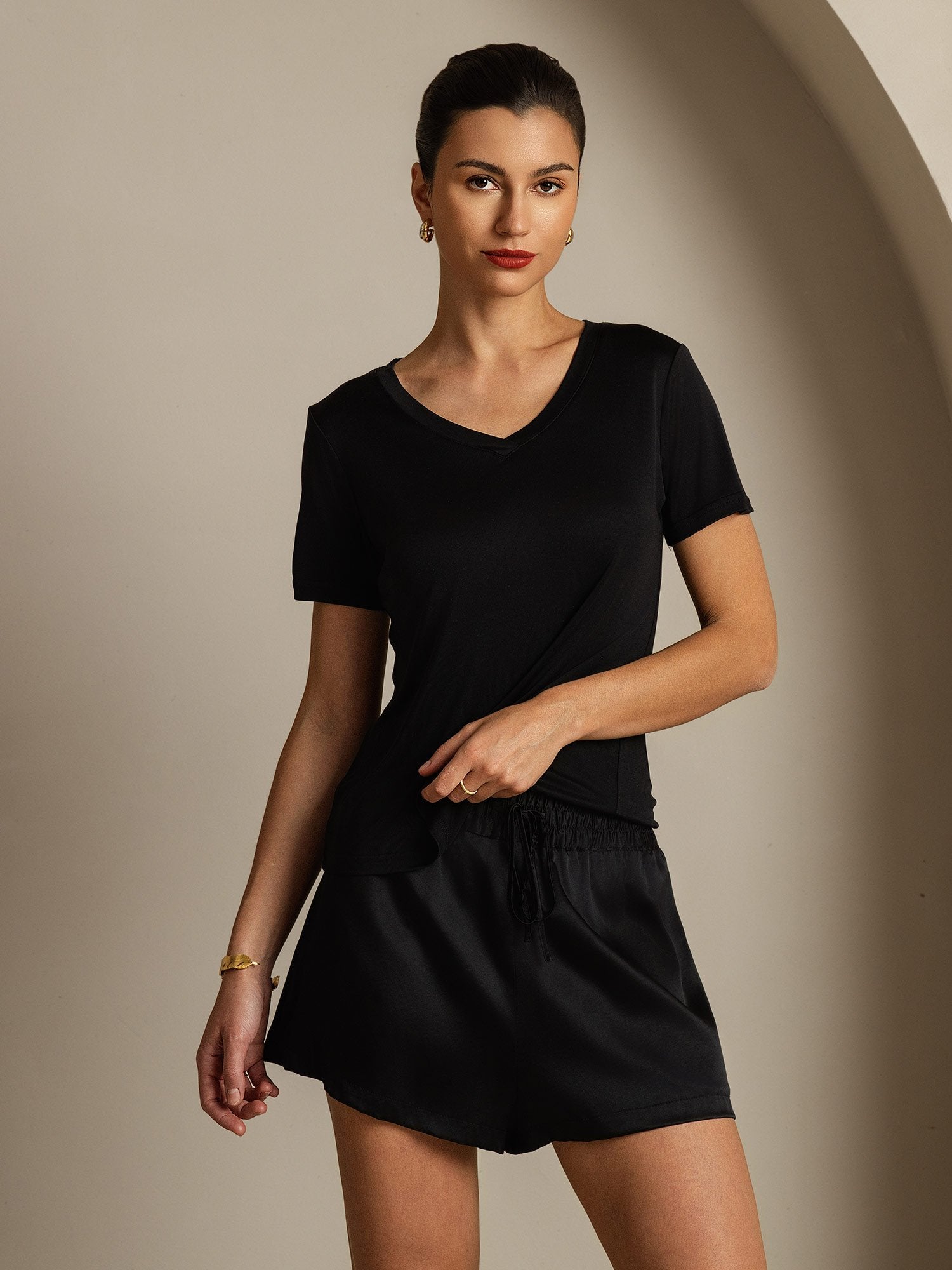 [Svart] SilkSilky-SE Rent Silke Womens T-Shirt 003