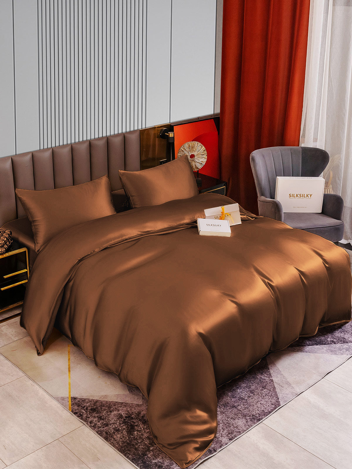 SilkSilky SE 22Momme Rent Silke Bedding Set Kaffe 002