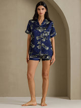 [Marinblått Lejon] SilkSilky-SE Short Sleeve Notch Collar Dam Pyjama 007