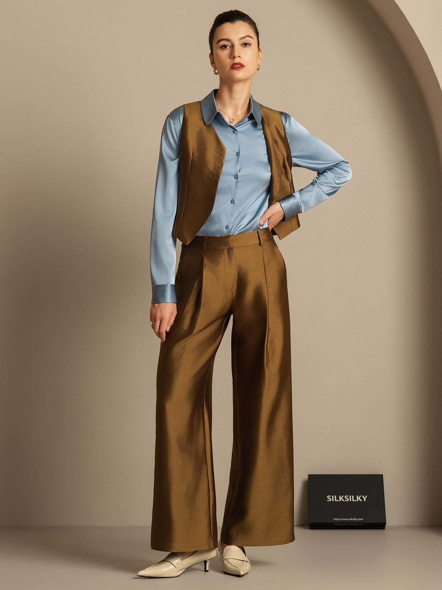 [Brons] SilkSilky-SE 32Momme Silk-Wool Blend Womens Vest 008,