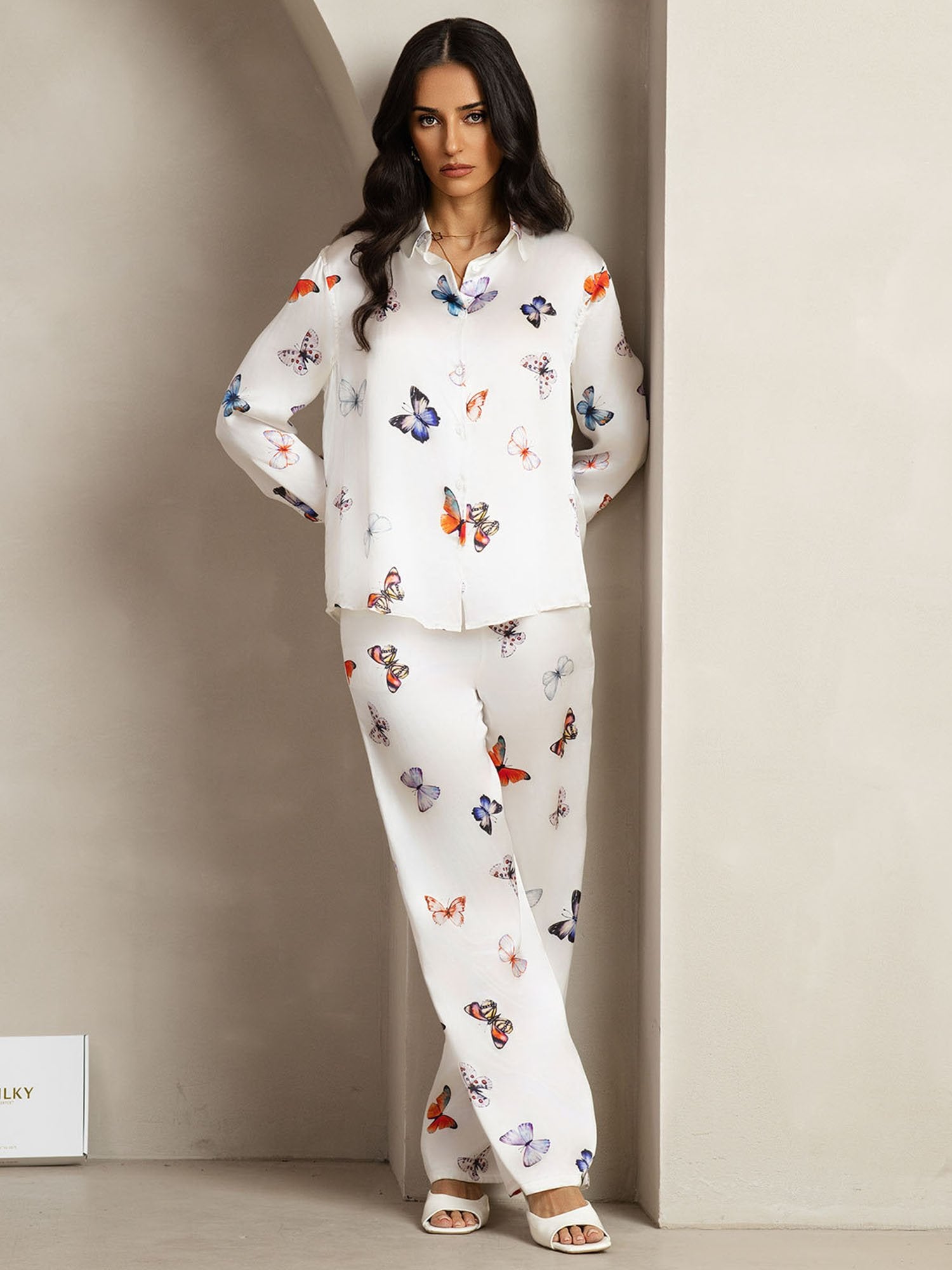 [VitFjäril] SilkSilky-SE 19Momme Silke Krage Women''s Outfit Sets 003
