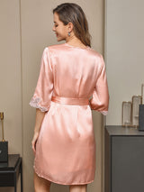 [Rosa] SilkSilky-SE Rent Silke Hårärm Nightgown&Robe Set 002