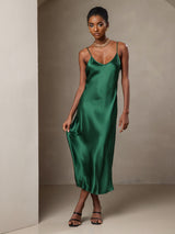 [Grön] SilkSilky-SE Spaghetti Strap V Neck Klänning 006