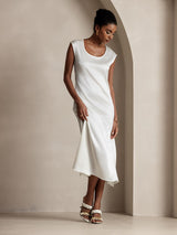 [Vit] SilkSilky-SE Kappärm Scoop Neck Klänning 006