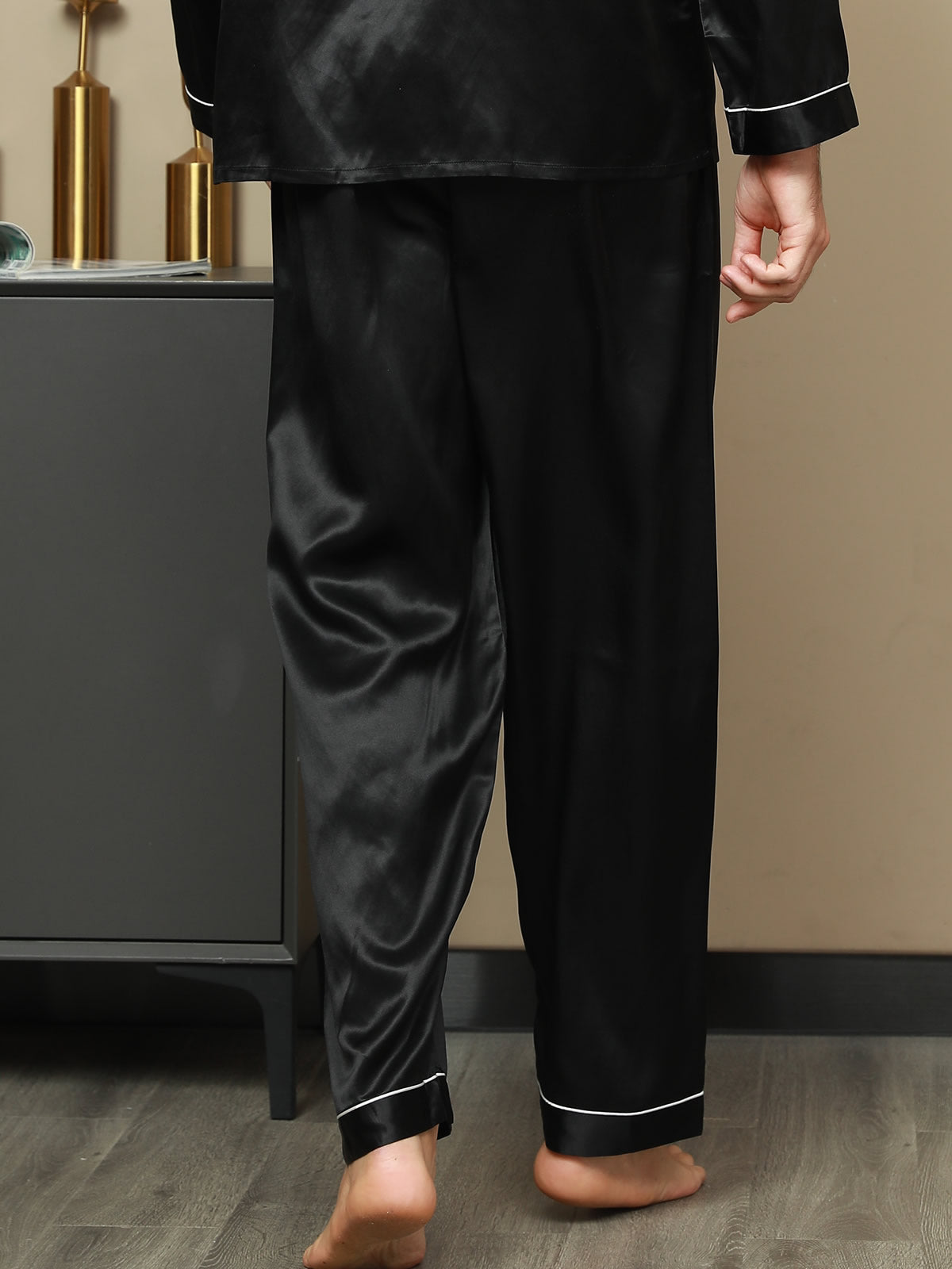 [Svart] SilkSilky-SE Rent Silke Mens Sleep Bottoms 002