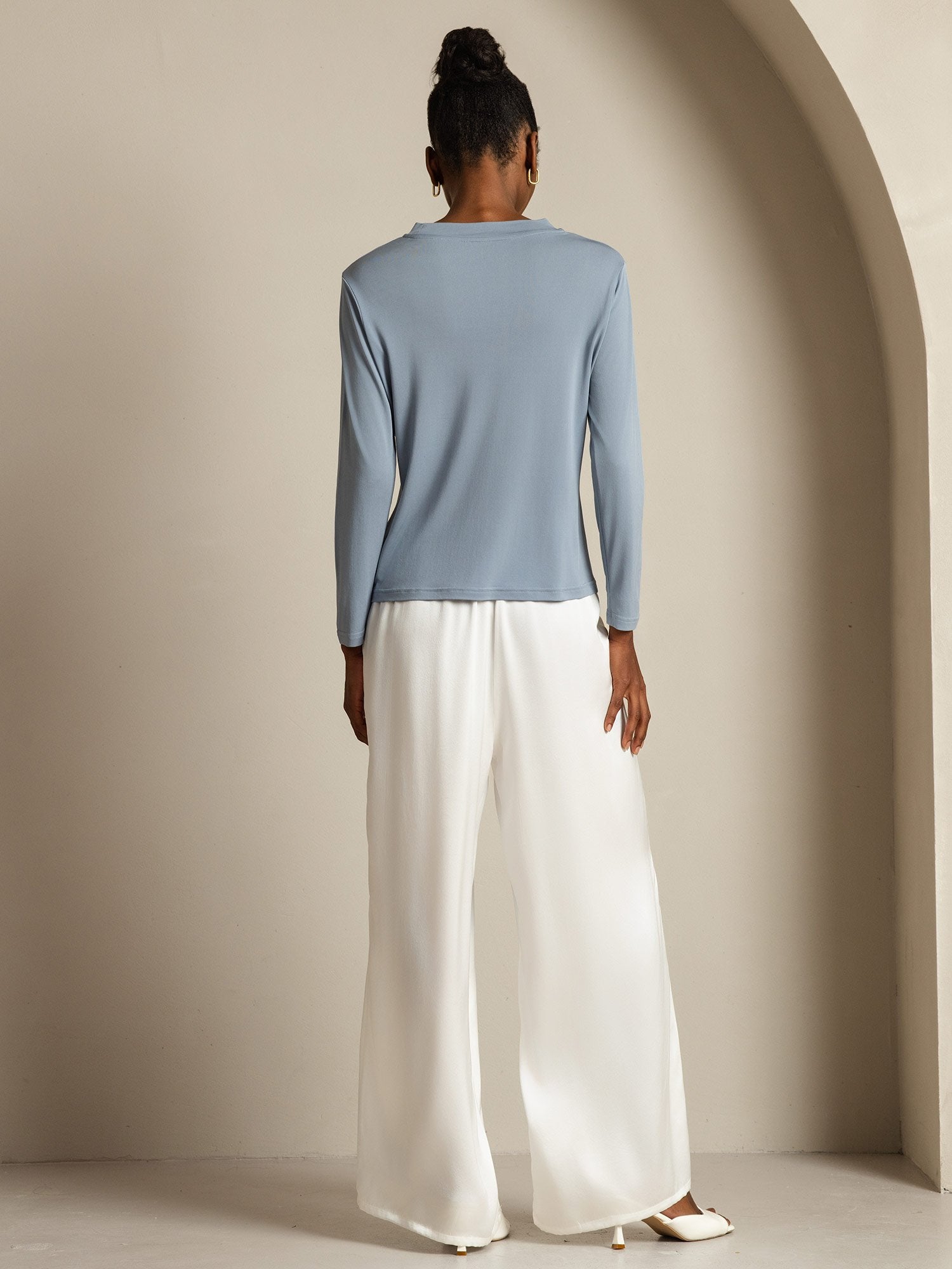 [Gråblå] SilkSilky-SE Rent Silke Womens T-Shirt 009