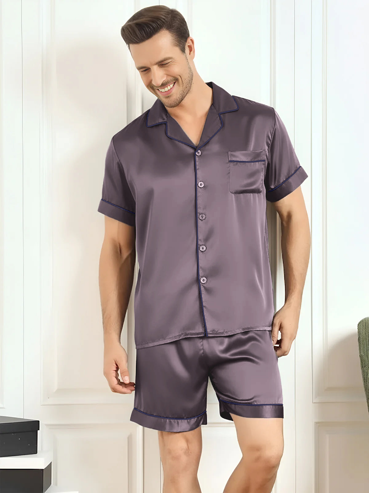 [Lila Grå] SilkSilky-SE Mens Pajamas 001,