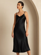 [Svart] SilkSilky-SE Spaghetti Strap V Neck Klänning 006