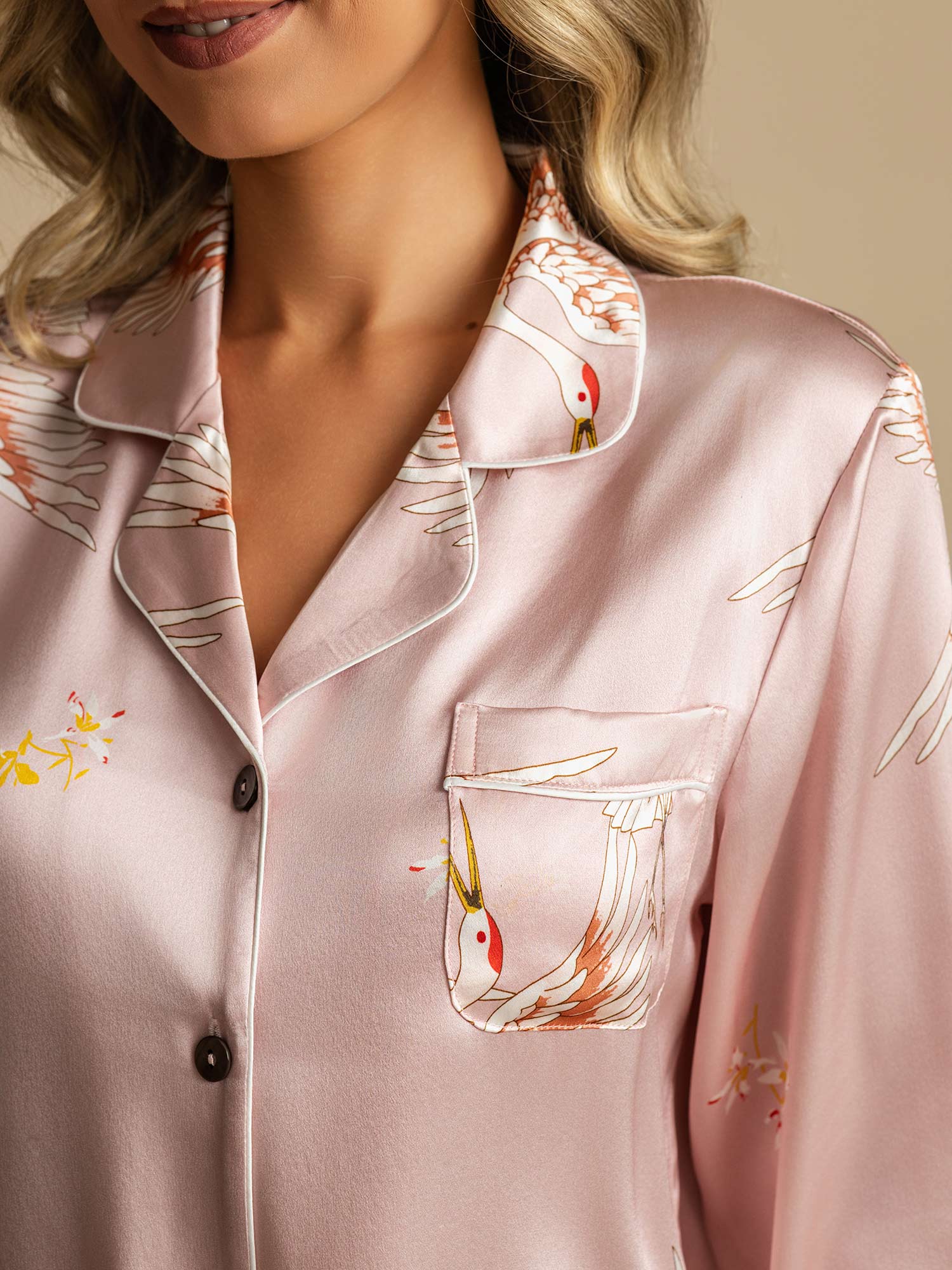 [Rosa] SilkSilky-SE 19Momme Lång Ärm Dam Pyjama 004