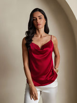 [Vin] SilkSilky-SE 19Momme Spaghetti Rem Cowl Halsringning Cami Toppar 004