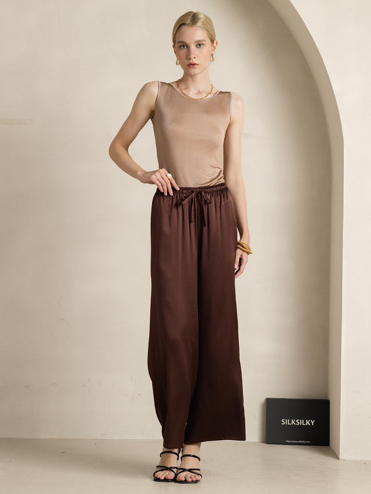 [Kaffe] SilkSilky-SE Silke Stickad Ärmlös Round Neck Dam T-Shirt 008