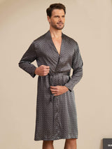 [Svart Ginkgo] SilkSilky-SE Long Sleeve V Neck Herr Morgonrock 003
