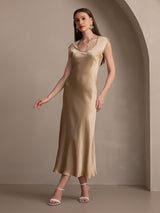 [Champagne] SilkSilky-SE Kappärm Scoop Neck Klänning 006