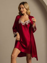 [Vin] SilkSilky-SE 3/4 Sleeve V Neck Dam Nattlinne&Morgonrock Set 003