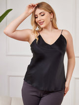 [Svart] SilkSilky-SE Spaghetti Rem V Ringning Plus Storlek Cami Toppar 001