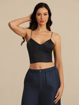 [Svart] SilkSilky-SE Spaghetti Strap V Neck Cami Toppar 005