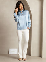 [Gråblå] SilkSilky-SE 19Momme Silke Womens Shirt 013