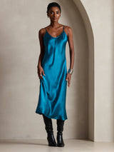 [Kungsblått] SilkSilky-SE Spaghetti Strap V Neck Klänning 005