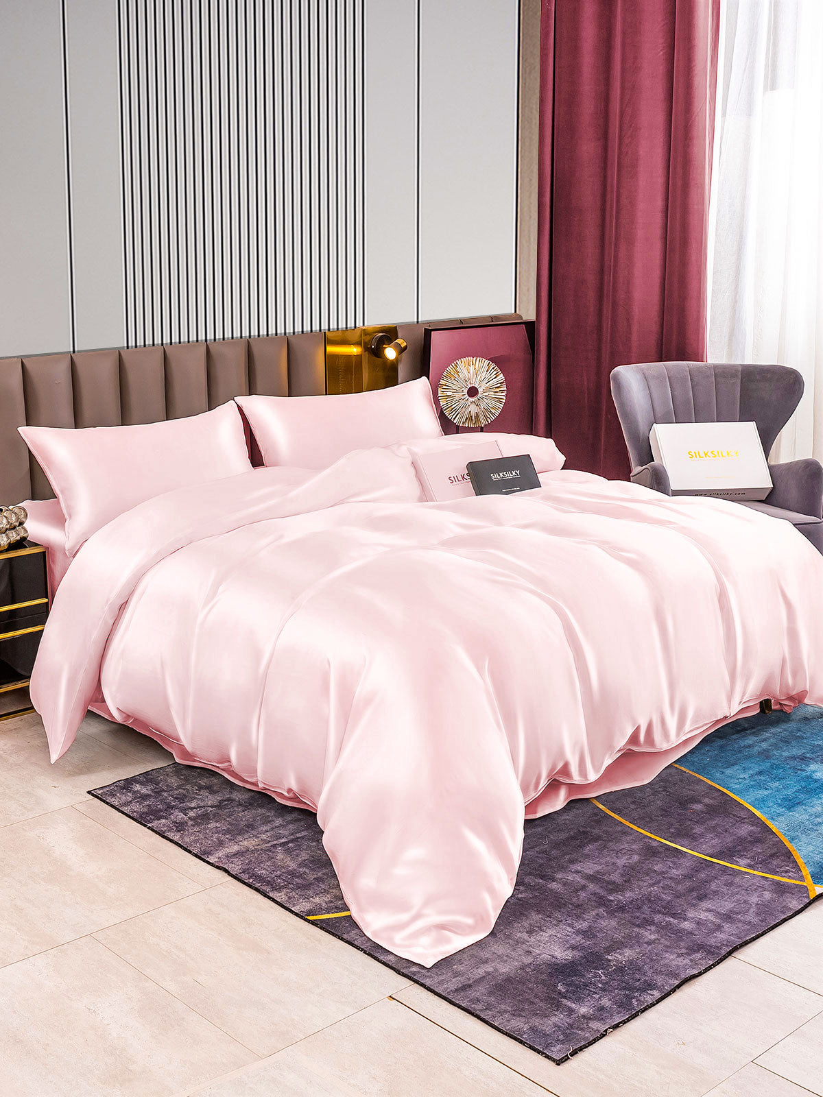 SilkSilky SE 22Momme Rent Silke Bedding Set Rosa 002