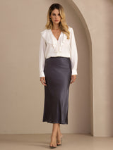 [Vit] SilkSilky-SE Long Sleeve Deep V Neck Damblusar 006