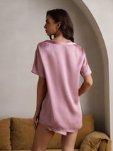 [Blek Mauve] SilkSilky-SE Kort Ärm Rund Halsringning Dam Pyjama 002