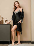 SilkSilky SE 3/4 Ärm Nightgown&Robe Set Svart 002