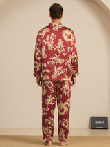 [Vinröd Drake] SilkSilky-SE Long Sleeve Notchkrage Herr Pyjama 002