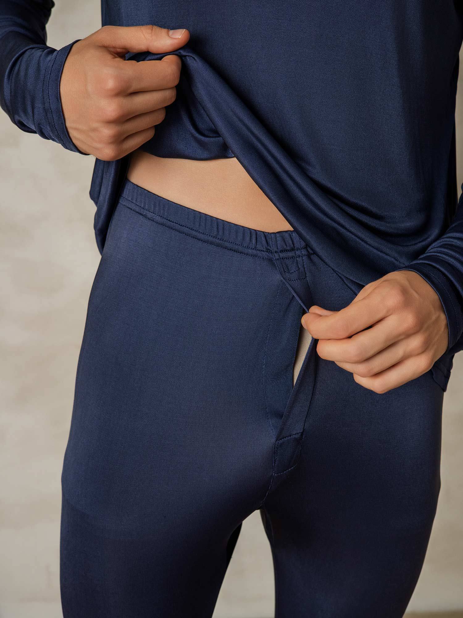 [Mörkblå] SilkSilky-SE Silke Mens Pajamas 005