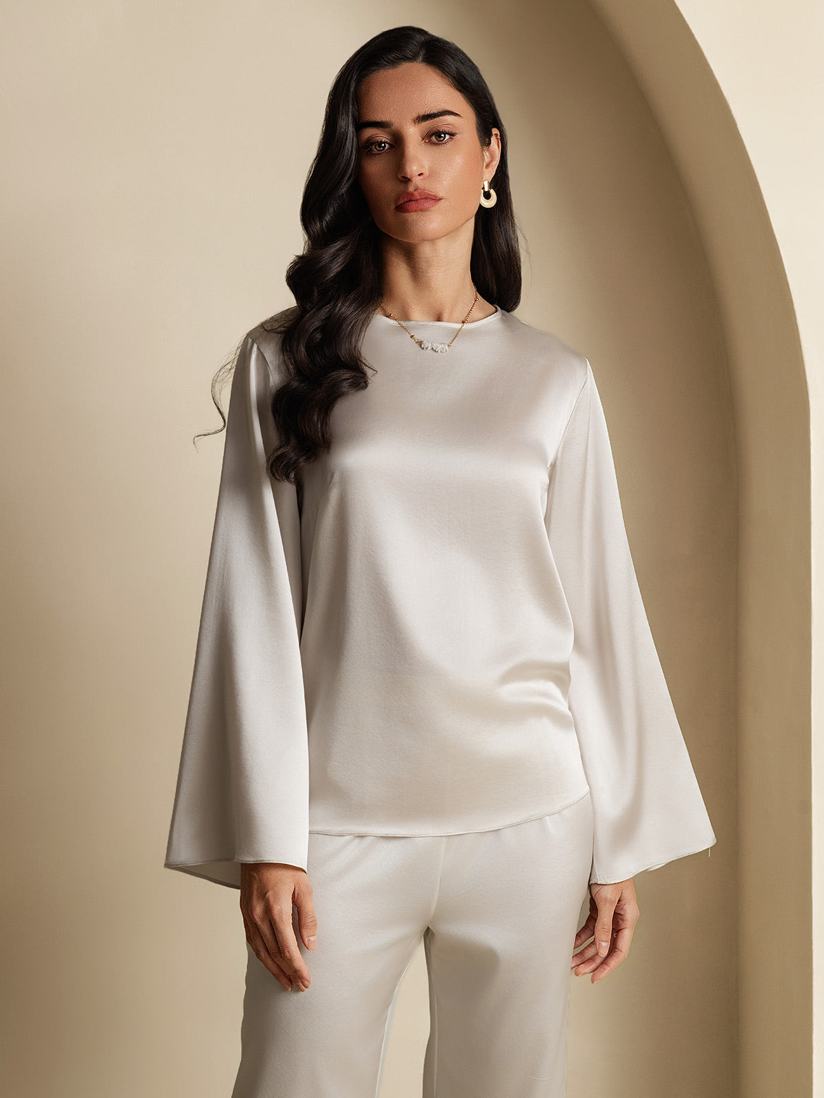 [Ljusgrå] SilkSilky-SE 19Momme Silke Womens T-Shirt 003