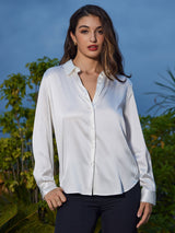 [Vit] SilkSilky-SE Long Sleeve Lapel Collar Damskjorta 005