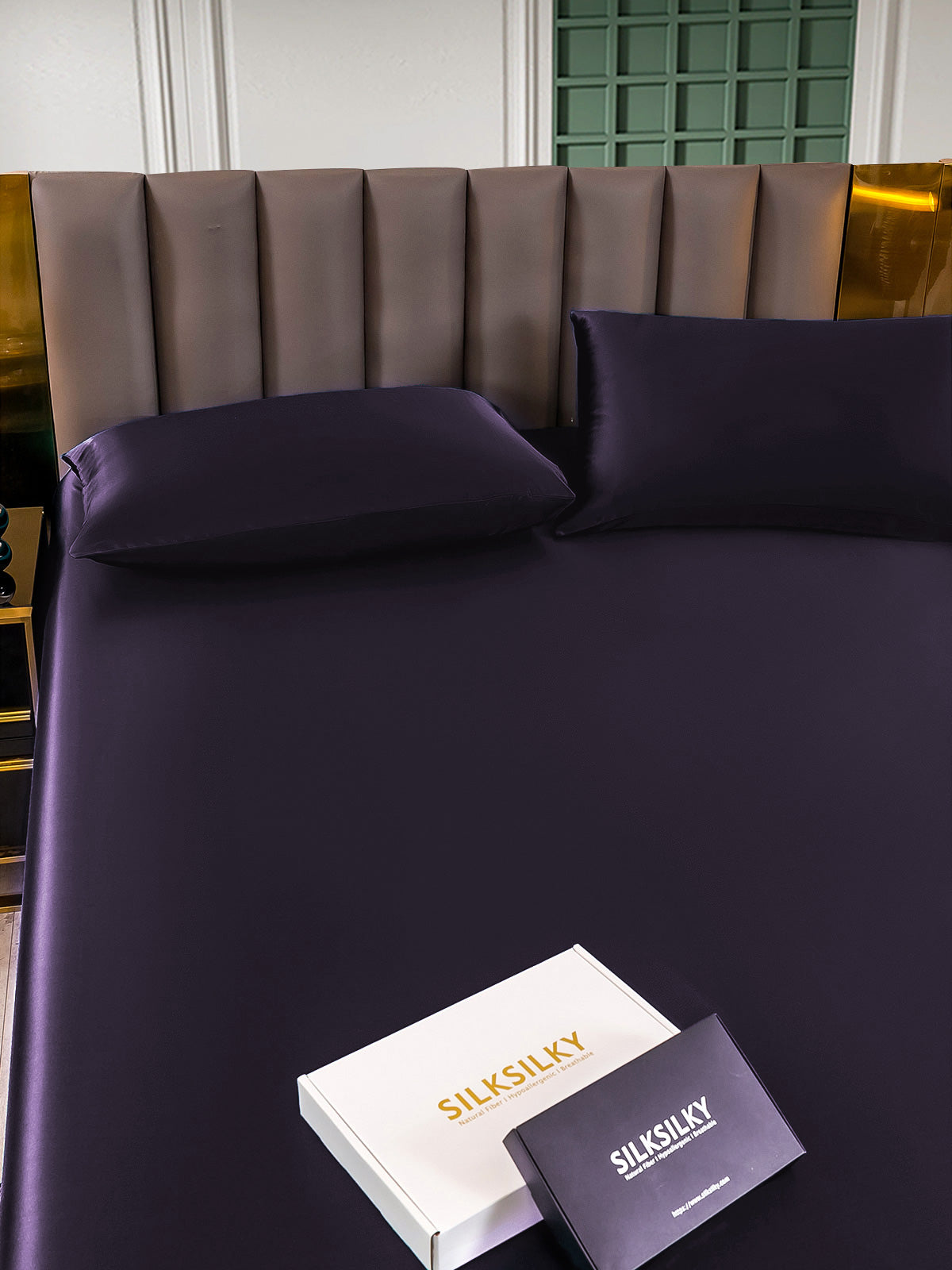 [Mörklila] SilkSilky-SE 22Momme Rent Silke Bedding Set 005,