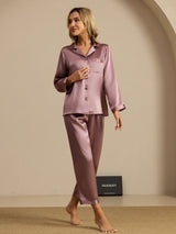 [Blek Mauve] SilkSilky-SE Long Sleeve Lapel Collar Dam Pyjama 008