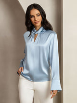 [Gråblå] SilkSilky-SE 19Momme Silke Womens Shirt 008