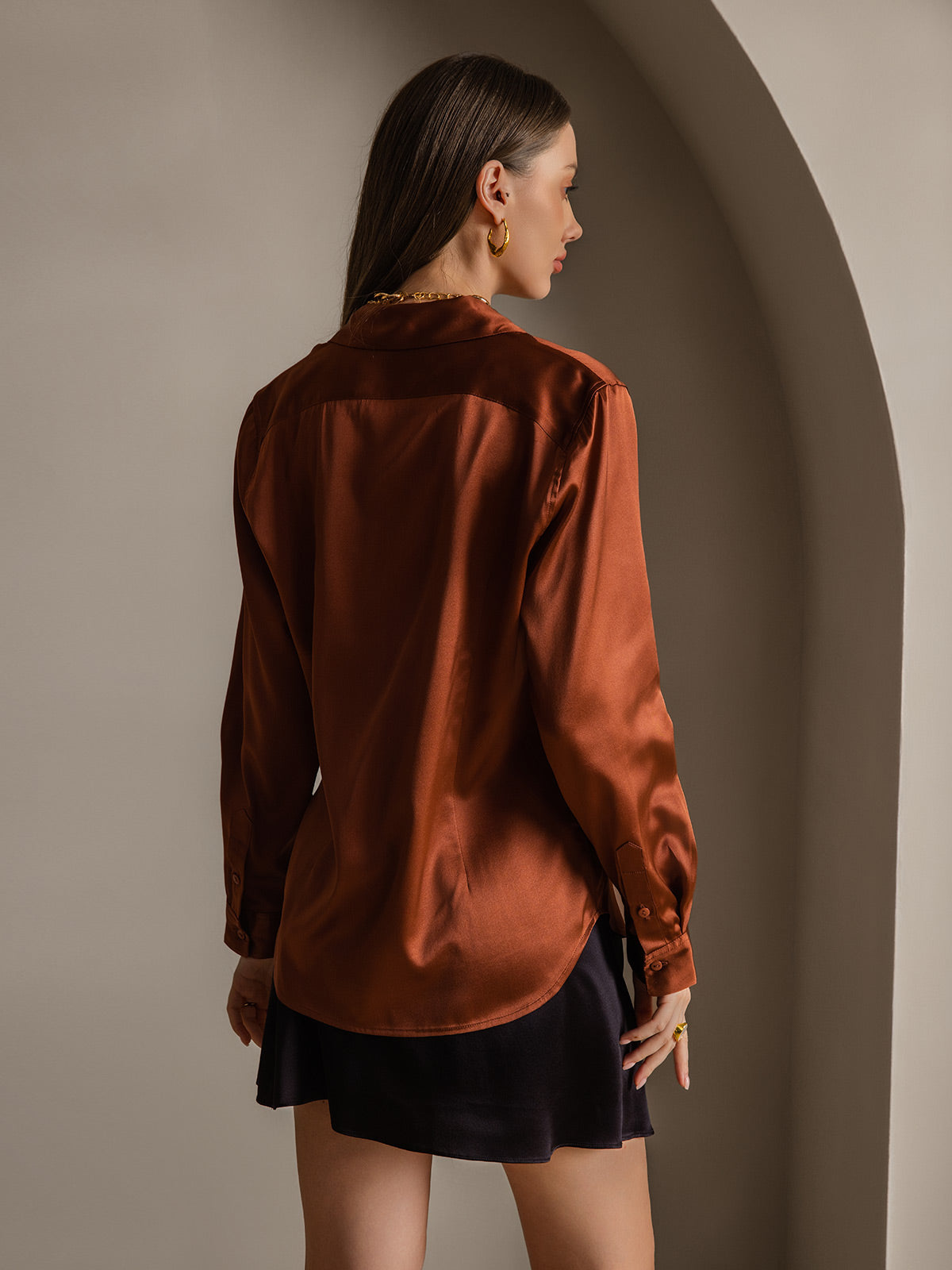 [Kola] SilkSilky-SE Silke Lång Ärm Krage Damskjorta 002