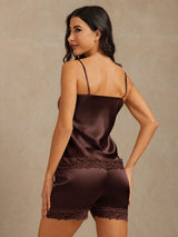 [Brun] SilkSilky-SE Spaghetti Strap V Neck Camisole Set 005