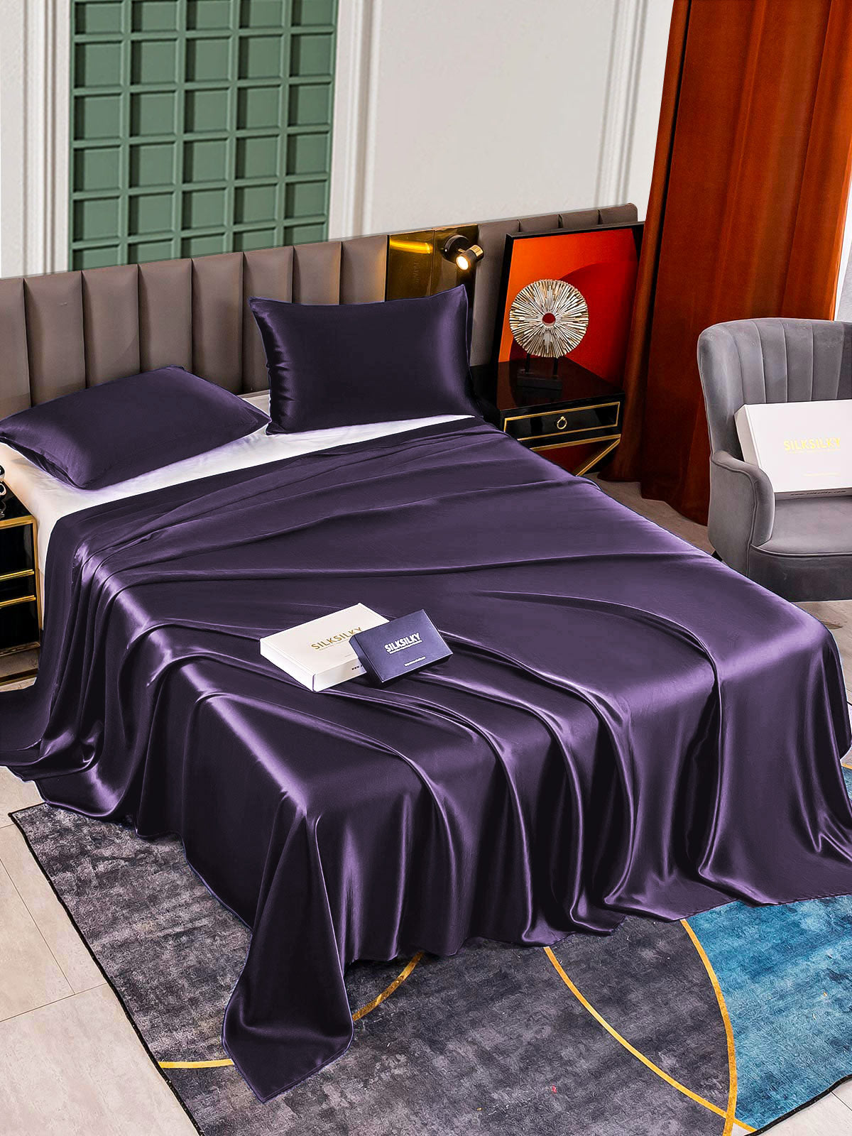 [Mörklila] SilkSilky-SE 25Momme Rent Silke Bedding Set 002