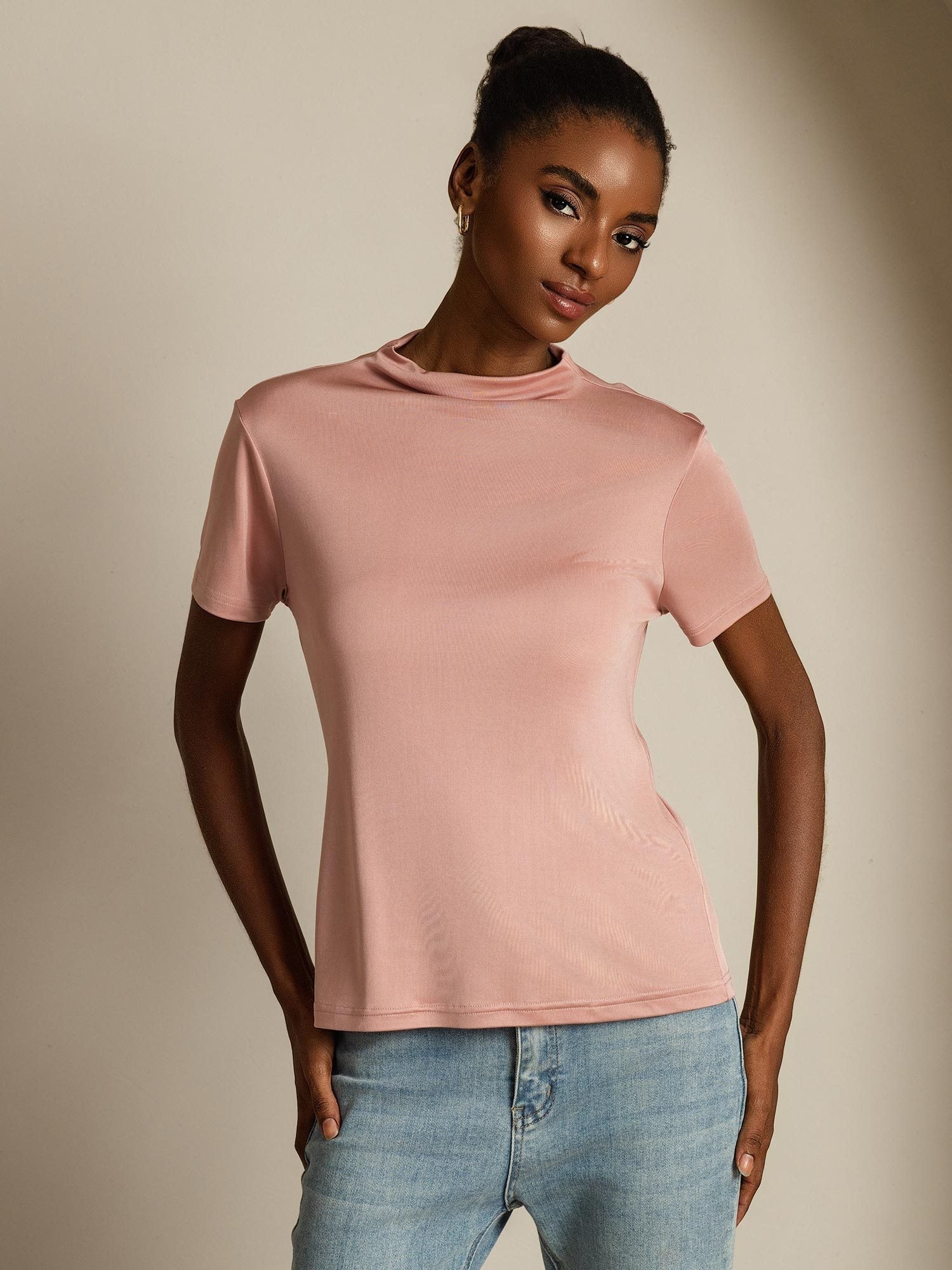 [Rosa] SilkSilky-SE Rent Silke Krage Dam T-Shirt 008