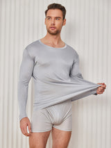 [Ljusgrå] SilkSilky-SE Long Sleeve Round Neck Herr T-Shirt 003