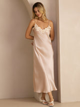 [Rosa] SilkSilky-SE Spaghetti Strap V Neck Klänning 001