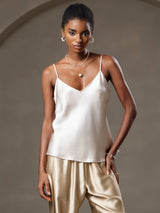 [Beige] SilkSilky-SE Spaghetti Strap V Neck Cami Toppar 001