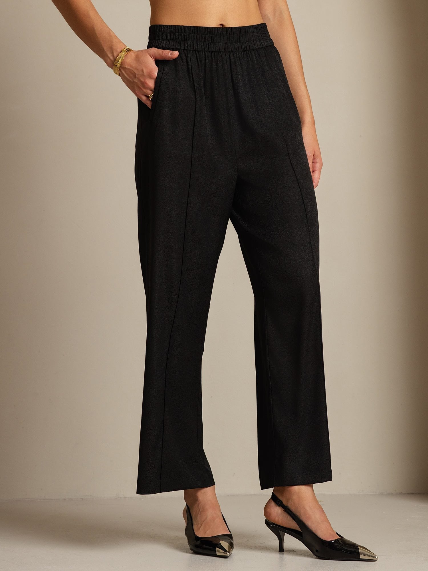 [Svart] SilkSilky-SE 22Momme Silke Womens Pants 007