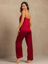[Vin] SilkSilky-SE 19Momme Spaghetti Rem Djup Rund Halsringning Camisole Set 002