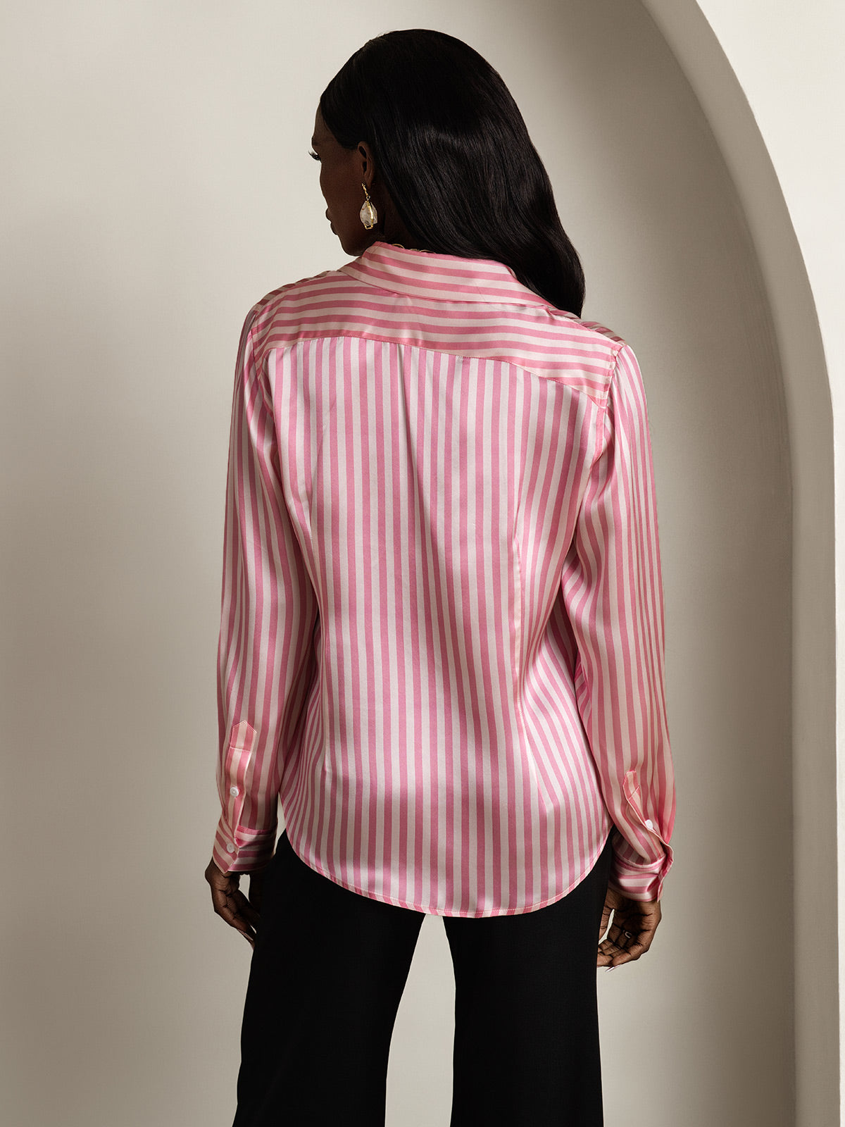 [Rosa Rand] SilkSilky-SE Long Sleeve Lapel Collar Damskjorta 002
