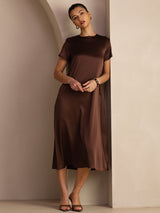 [Mörk Choklad] SilkSilky-SE Short Sleeve Crew Neck Klänning 003