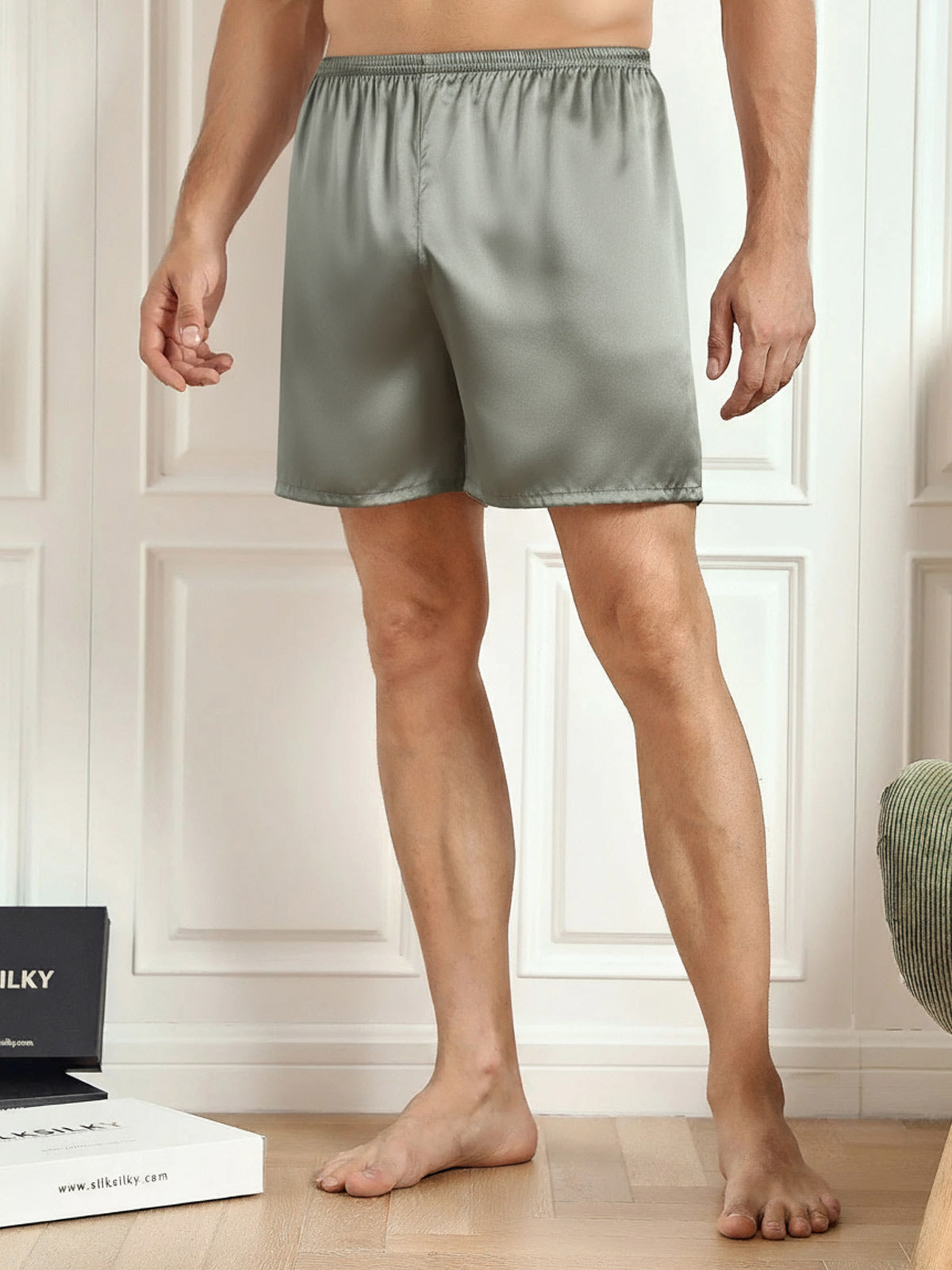 [Grågrön] SilkSilky-SE Rent Silke Mens Sleep Bottoms 002