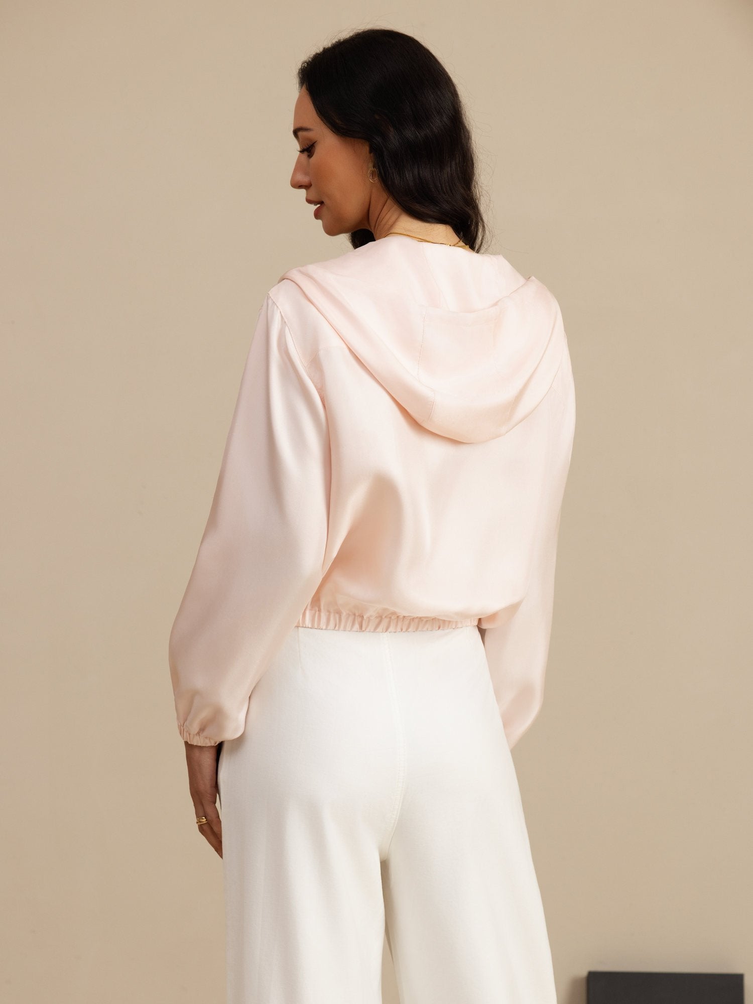 [Rosa] SilkSilky-SE 18Momme Lång Ärm Ståkrage Dam Ytterkläder 002