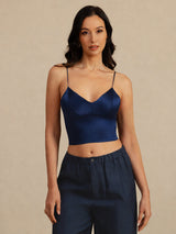 [Mörkblå] SilkSilky-SE Spaghetti Strap V Neck Cami Toppar 003