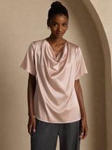 [Toscana] SilkSilky-SE Short Sleeve Cowl Neck Damblusar 001
