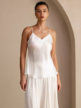 [Vit] SilkSilky-SE Spaghetti Strap V Neck Cami Toppar 001